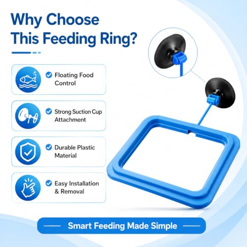 Image of VAYINATO Plastic Fish Feeder for Aquarium Tank Floating Food Feeding Ring, Square - Aquarium Fish Tank Accessories Cichild, Beta, Goldfish, Spirulina and Koi Pond - with Suction Cup