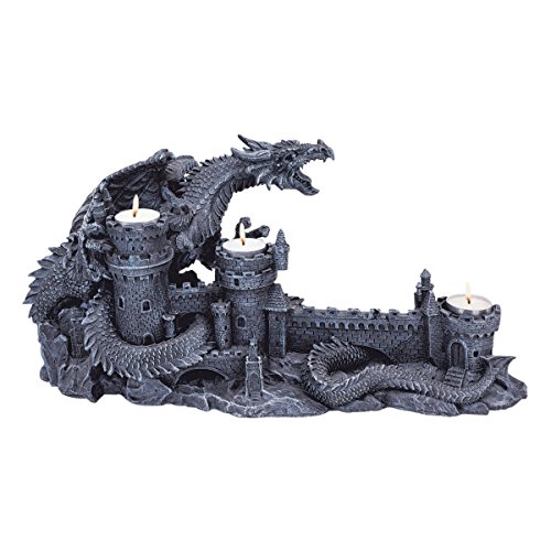 Design Toscano CL3682 Dragon's Wrath Gothic Candle Holder Statue, 18 Inch, Polyresin, Grey Stone