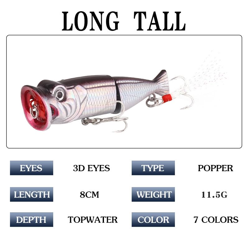 LUOLINGONGJUE® Two Section Lure Bait with Feather Three Hooks and Wave Climbing Action for Surface Fishing | Gray 1