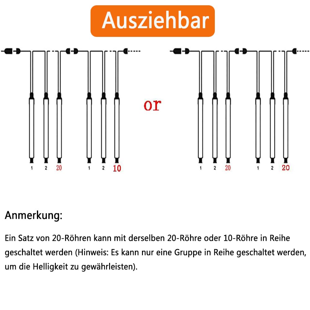 Kwaiffeo Weihnachtsbeleuchtung Außen, 20 Röhren Meteorschauer Lichterkette, Wasserdichte Fallende Regen Lichter für Weihnachten Halloween Weihnachtsbaum Hochzeit Fenster, Weihnachtsdeko Aussen,Weiß