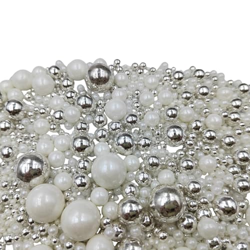 Image of Edible White Silver Sugar Pearls Candy Sprinkles 120G / 4.23Ounce Baking Cake Sprinkles Cupcake and Cake Topper Cookie Decorations Wedding Party Valentines Halloween Christmas Supplies