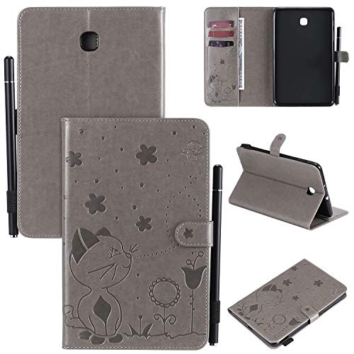 Hülle für Samsung Galaxy Tab A 8.0 2018 / SM-T387 {8"},Pu Leder Katze Biene Schutzhülle Case Cover mit Ständer Stift Halter Funktion,Grau