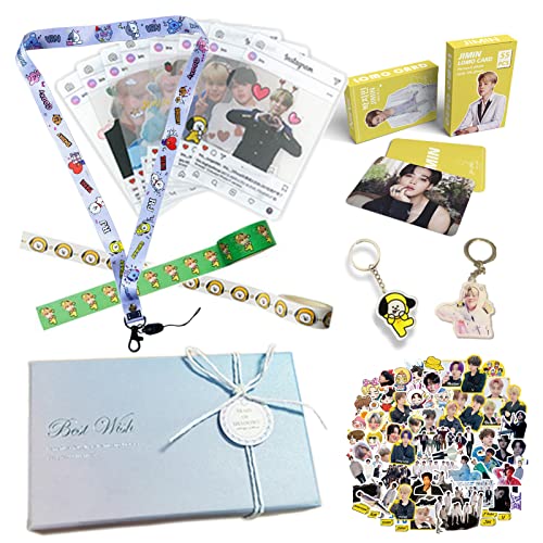 Kpop Jimin Fans Gift Set for Army Daughter Bangtan Boys Box Include Stickers, Lomo Cards, Lanyard and Keychain