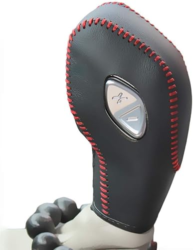 Funda para pomo de caja de cambios, en piel auténtica, color negro, para Ford Focus, Kuga, Escape automático, Negro Cuero Rojo Thread