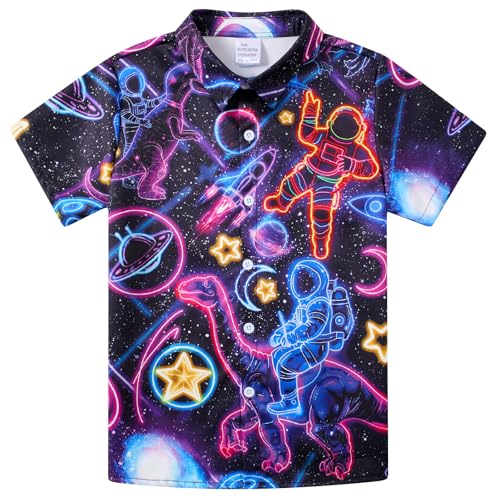 Image of uideazone Boys Hawaiian Shirts Novelty Printed Funky Short Sleeve Button Down Shirt Kids Aloha Luau Shirt 7-14T