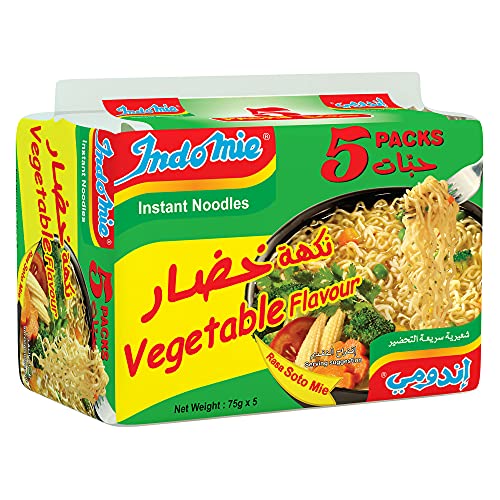 Indomie Soto Instant Noodles, Vegetable Flavour with Seasoning Powder and Sauce (Pack of 5 - 75 g Each)