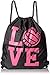 Large Black Volleyball Love Drawstring Gym Bag