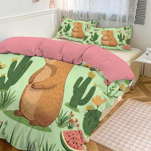 Housse de Couette 240x260 Capybara et Parure de Lit Botanique 2 Personnes