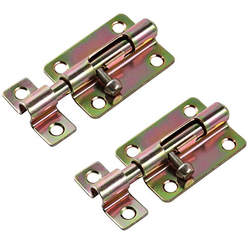 2 Pack 3 Inch Heavy Duty Sliding Door Window Security Latch Lock  Strong Barrel Bolt Sliding Lock for Door, Bronze-Coloured Finish Door Latch Sliding Lock with 12 Screws