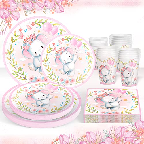 Vaisselle Jetable Baby Shower Filles, 100 Vaisselle décoration fête prénatale, jetables, gobelets, Serviettes, Rose décoration fête d'anniversaire