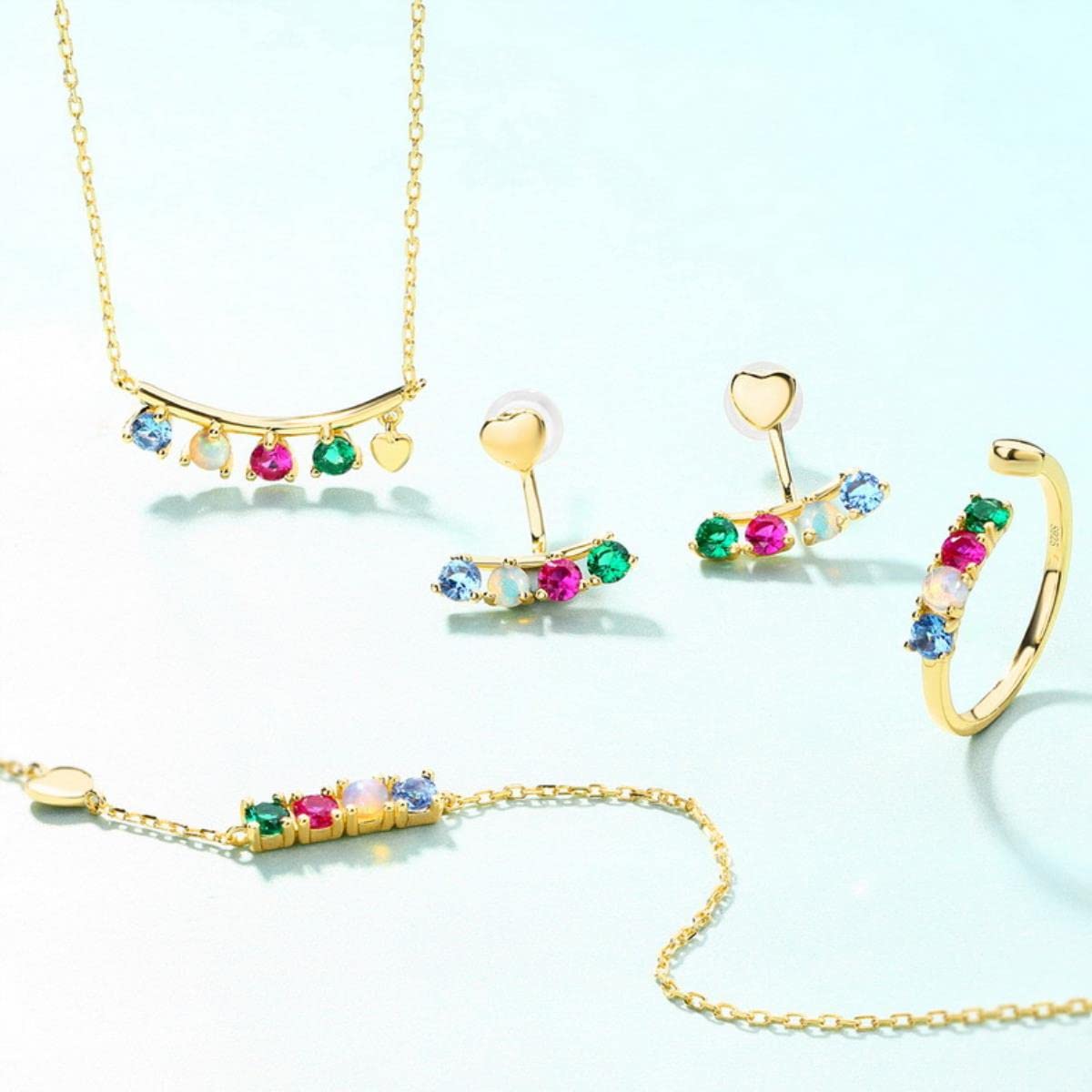 Colgante de ópalo Natural Cadena de clavícula S925 Plata de Ley 9K Oro Rojo Azul Espinelas Collar de Piedras Preciosas para Mujer Joyería