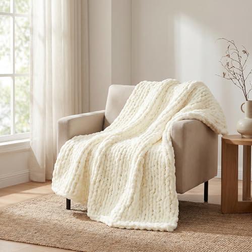 Luxury Super Chunky Knit Throw Blanket, Handmade Chenille Cable Knit Crochet Blanket 50x60, Soft...