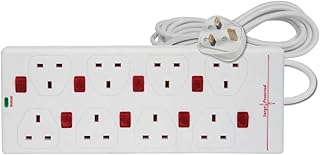 ShaniTech 2m 8 Gang Surge Protected Extension Lead Switched Neon 8 Way (White)