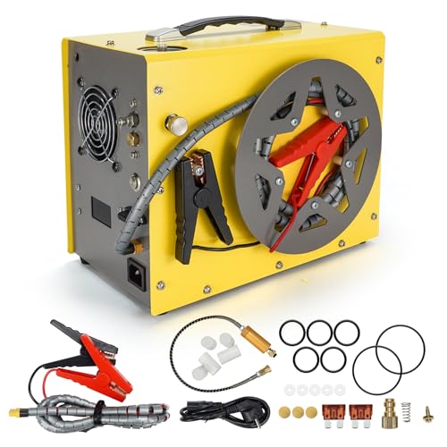 Image of PCP Air Compressor, Auto-stop Powered by DC 12V Car or Home AC 110V /220V, 4500Psi /30Mpa /300Bar Oil /Water Free,Wire Spool Portable Design,PCP Compressor for Paintball, Scuba, Air Rifle