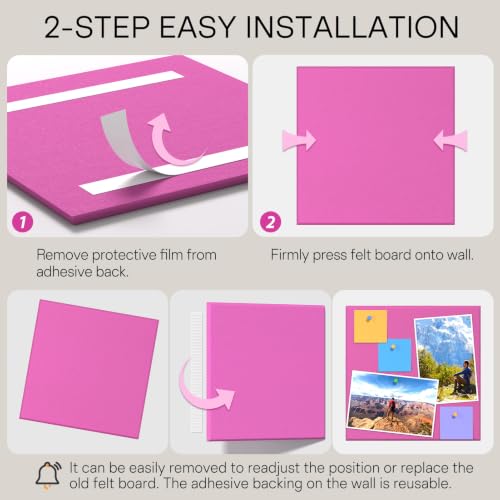 Image of MaxGear Felt Bulletin Board 36 inch x 24 inch, Rose Pink Felt Wall Tiles Push Pins