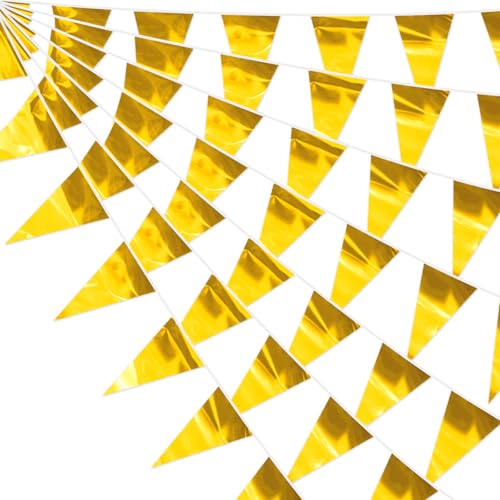 Image of 65FT Gold Glitter Triangle Pennant Banner Flag Metallic Bunting Fabric Garland for Christmas Graduation Wedding Engagement Anniversary Bachelorette Birthday Bridal Shower Valentine's Party Supplies