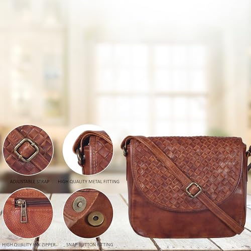 Image of Genuine Leather Shoulder Crossbody Purse For Women with Adjustable Strap, Mobile Pocket & Outside & Inside Zipper