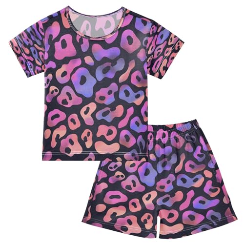 senya Short Sleeve Pajamas Sets Summer Cotton Sleepwear Purple Leopard Print