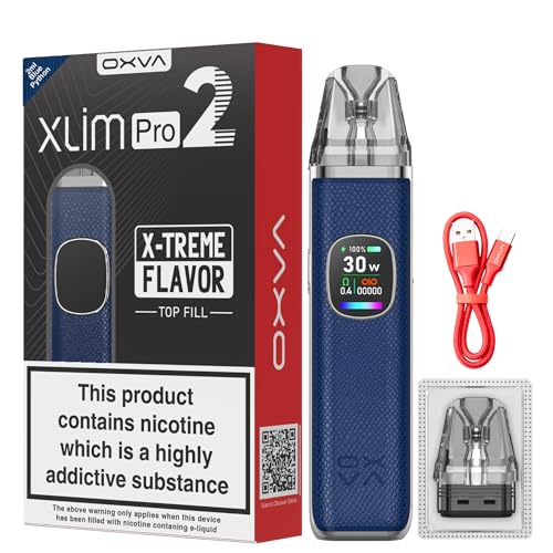 OXVA Xlim Pro 2 Pod Kit (Blue Python) 1300mAh Rechargeable Refillable Vape Device with Adjustable Airflow Sleek Compact Design Long-Lasting Battery Refillable Pod System No Nicotine