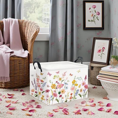 Image of Rectangular Baby Girls Basket Kids Baby Storage Basket Cute Storage Bin Organizer Shelf Book Flower Room Decor(Butterfly Flower)