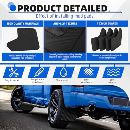 Image of 4PCS Universal Mud Flaps for Pickup Trucks Vehicles Mudguard Splash Guards Front and Rear Set Flexible and Bendable Mudflaps Dirty Traps Fender Flares Compatible with Dodge Ram Ford GMC Toyota Tacoma