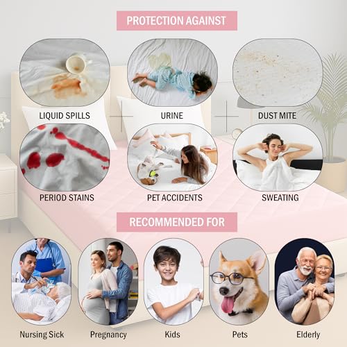 Image of TAG 24 Waterproof Cotton Quilted Mattress Protector Single Size Breathable Hypoallergenic Noiseless Ultra Soft Fitted Bed Cover with Elastic Skirting 78x36 inch (78x36 inch | 6.5x3 ft, Pink)