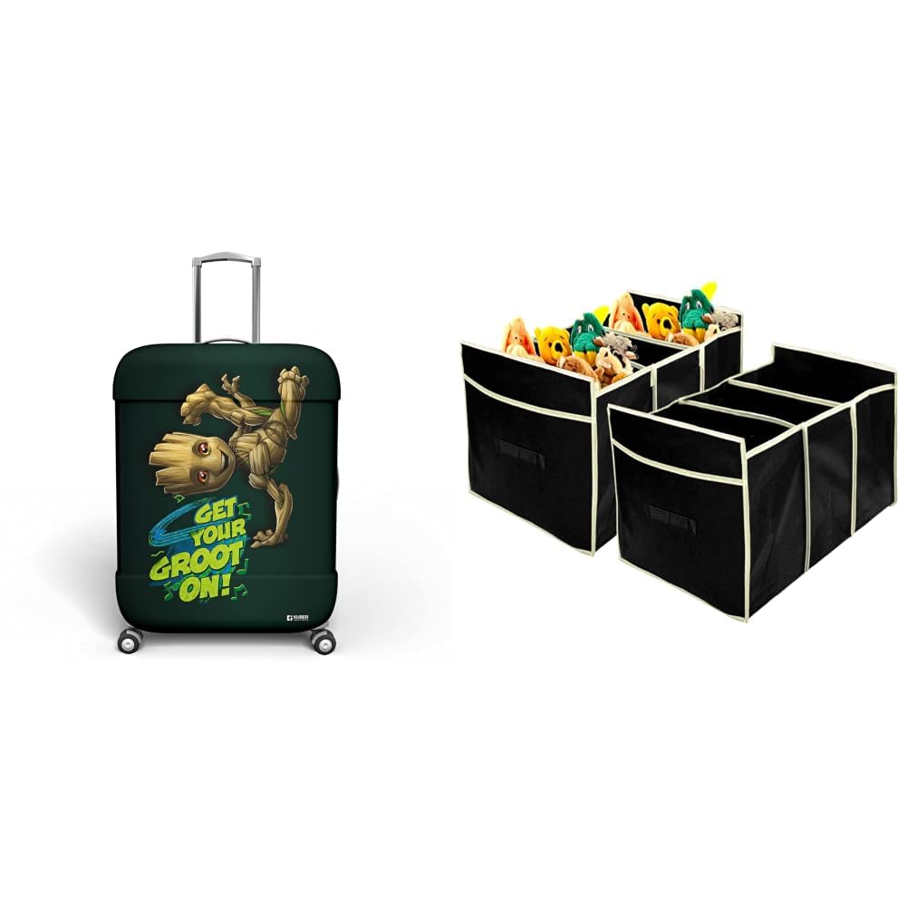 kuber industries Marvel I Am Groot Luggage Cover|Polyester Travel Suitcase Cover|Washable|Stretchable + Collapsible Portable Heavy Duty Cargo Trunk Organizer with 3 Compartments (Black)-picture-17