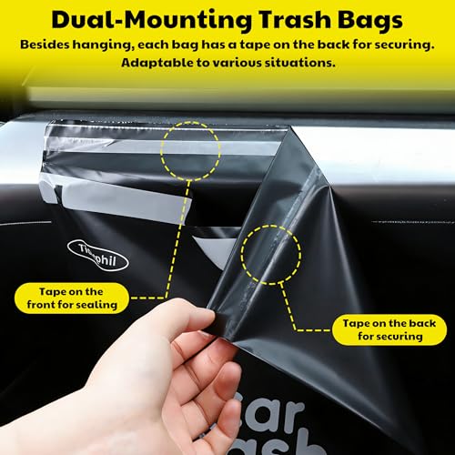 Image of 50 Bags Hanging Car Trash Bags Disposable, 2 Gallon Car Garbage Bags. Black | Leak-proof, Odor Seal. Alternative to Car Trash Can, Easy Stick-On Car Garbage Can for Car, SUV, Truck, Vehicle, Stroller.
