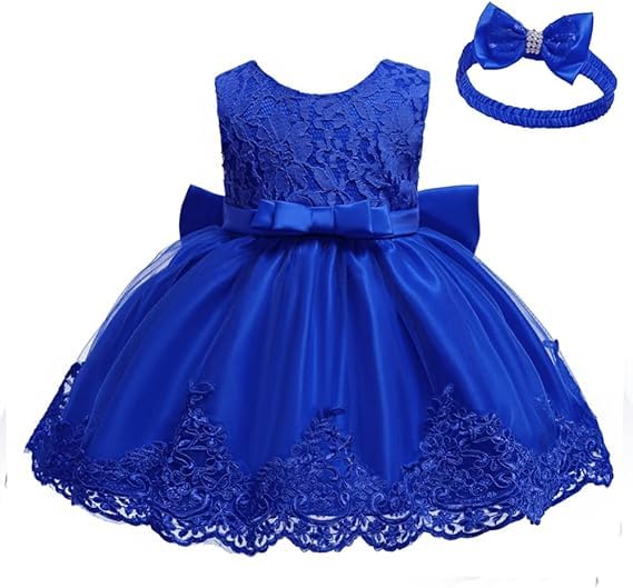 0-2T Big Bowknot Toddler Baby Girls Photo Shoot Pageant Party Lace Dress with Headwear2