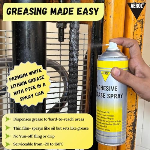 Image of Aerol Adhesive Grease Spray Grade 7000 | White Lithium Grease Fortified with PTFE for Bearings, Chains & Gears | High-Temperature Lubrication | -20C to 160C | 300 g / 464 ml | 1 Piece