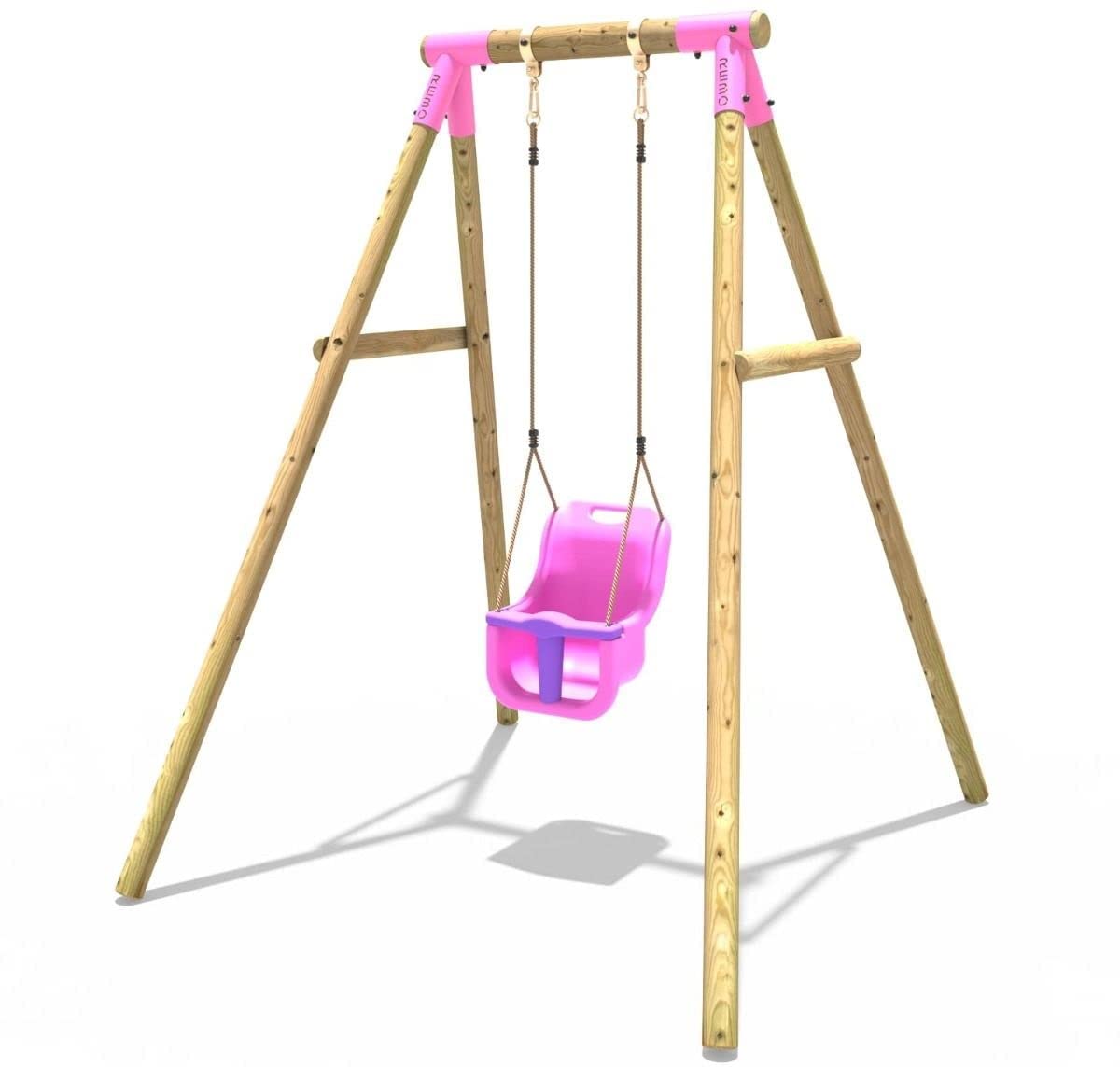 ReboChildren's Wooden Garden Swing Set - Pluto Pink | OutdoorToys | Pressure Treated Timber, Soft Feel Ropes, Pink Baby Swing, Sturdy Construction for Kids