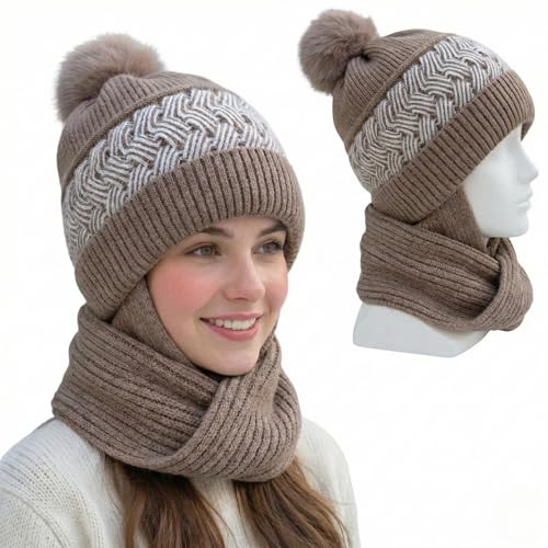 Image of Kraptick Women's Winter Cap and Scarf Set- Thick Fleece Lined Knitted Beanie Hat and Neck Warmer Muffler for Ladies, Stretchable & Soft Woolen Snow Proof for Extreme Cold -6