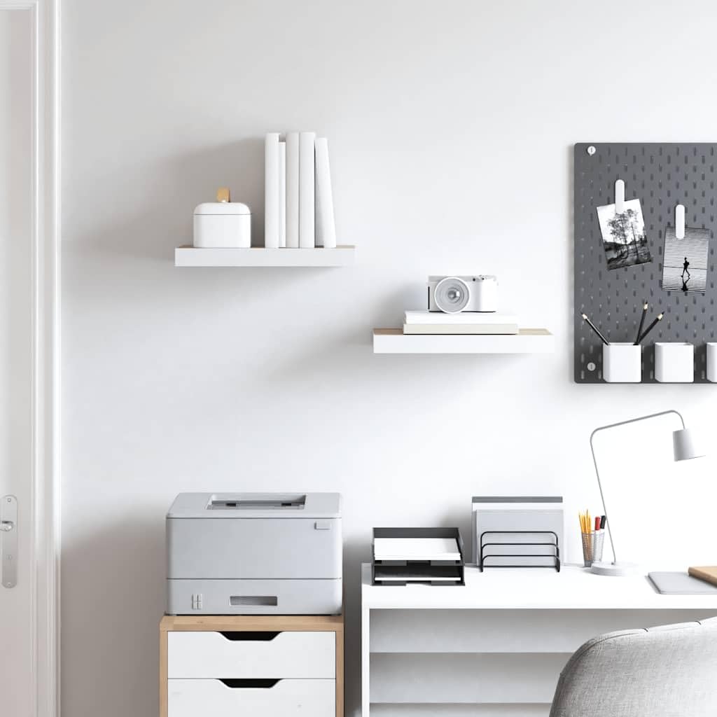 2 estantes flotantes de roble y blanco, estantes flotantes de pared de MDF con marco de metal, 40 x 23,5 x 3,8 cm, soporte invisible para salón, dormitorio, oficina