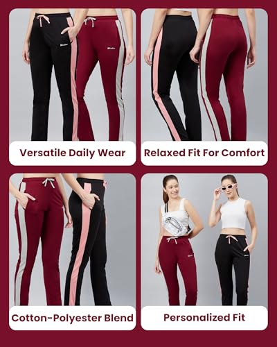 Image of BLINKIN Women's Relaxed Fit Mid Rise Cotton Pajamas Combo, Pack of 2-The Ultimate Track Pants : Ideal Lower for Night Wear & Comfort Wear
