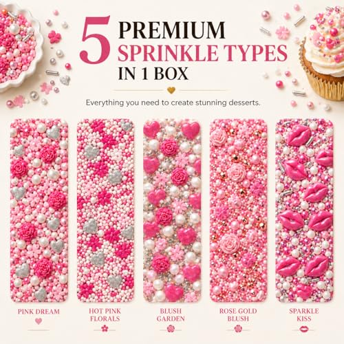 Image of Confect Cake & Cupcake Sprinkles | Love Sprinkles Mix Pink Mini Lips & Roses, Silver Hearts & Vermcelli and White Pearls | Anniversary Sprinkles | Vegan, Gluten-Free, Nut-Free, Soy-Free, Dairy-Free , Handcrafted Sprinkle -Edible sprinkles -140 Gms