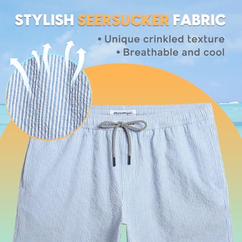 maamgic Men's Swim Trunks 5.5 inch Seersucker Beach Shorts Quick Dry Bathing Suits with Mesh Liner2
