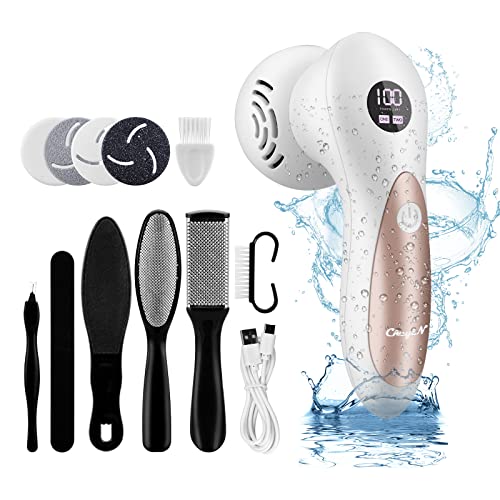CkeyiN Lima Eléctrica Pies, Cuidado de Pedicura, Quita Durezas y Callosidades, Recargable e Impermeable, con 3 Cabezales de Cuarzo
