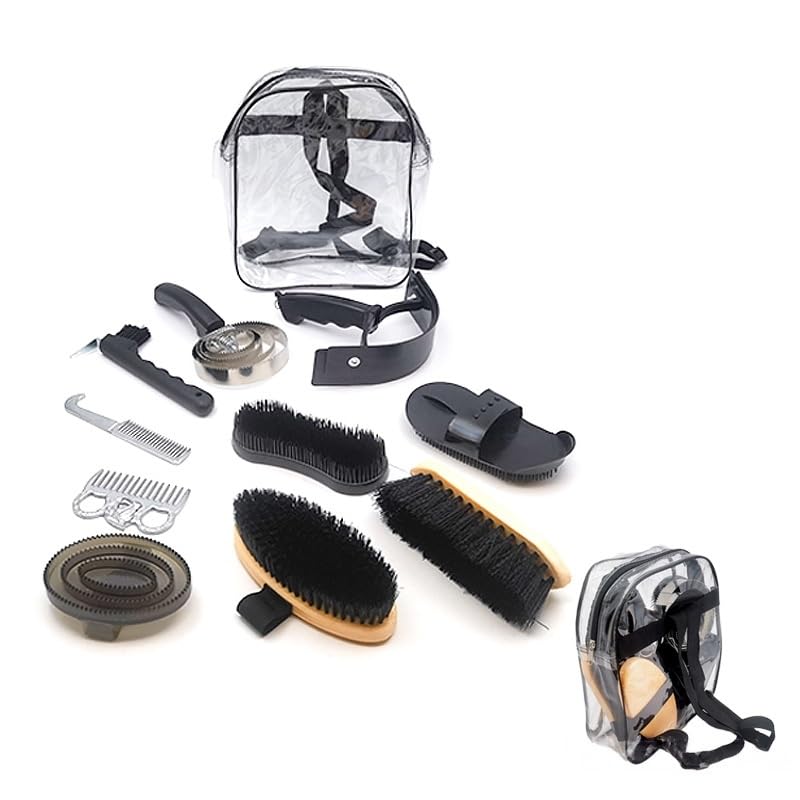 Horse Grooming Kit 10 Pcs – Complete Horse Brushes & Care Supplies Set with Organizer Tote Bag, Equine Coat Grooming Tools, Tack Room Equipment & Gifts for Horse Owners