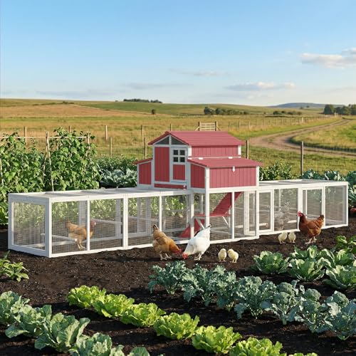 Ketive Extra Large Wooden Chicken Coop with Dual Runs for 6–10 Chickens, 2-Tier Elevated Hen House with Nesting Boxes, Slide-Out Tray, Reinforced Fr