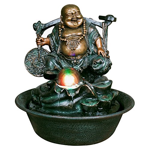 Hi-Line Gift Ltd Lucky Buddha Fountain with Spinning Ball/LED Light