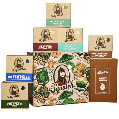 Dr. Squatch Men’s Soap & Cologne Bundle - Birthday Gifts for Men - Bar Soap, Men's Cologne - Gifts for Men (6 Soap, 1 Cologne)