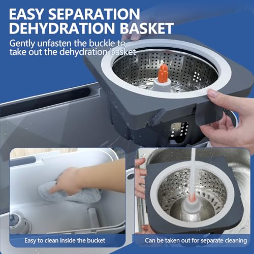 KZKR Spin Mop and Bucket Set with Wheels - 180° Mop System and 6 Washable Microfiber Pads for Home Cleaning