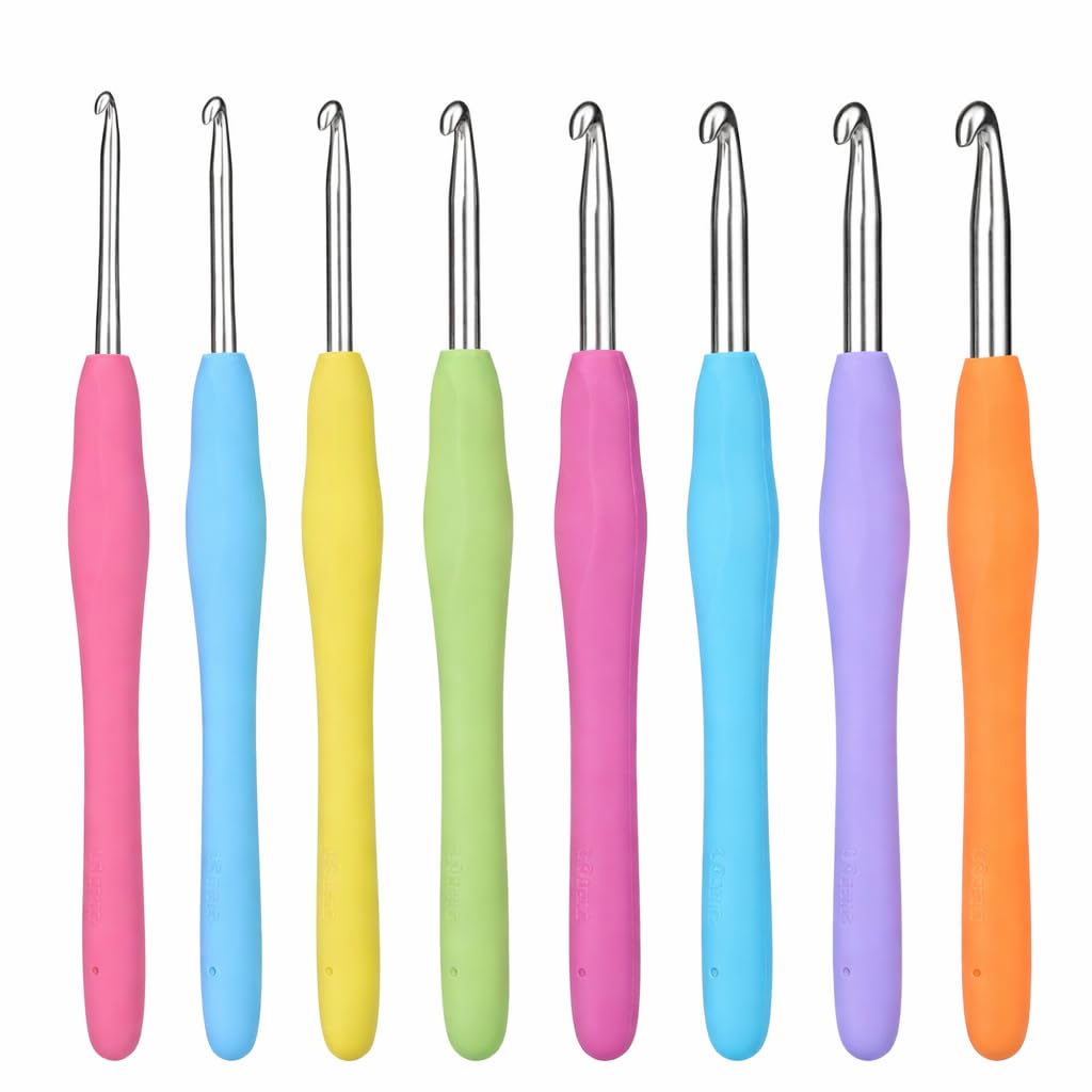 MECHDEL 8 Pcs Hooks Set,Small Hooks,Lace Crochet Hooks Set,Ergonomic Handle Lace Hooks Set for Arthritic Hands, Hook, Knitting Kit, Needle Set