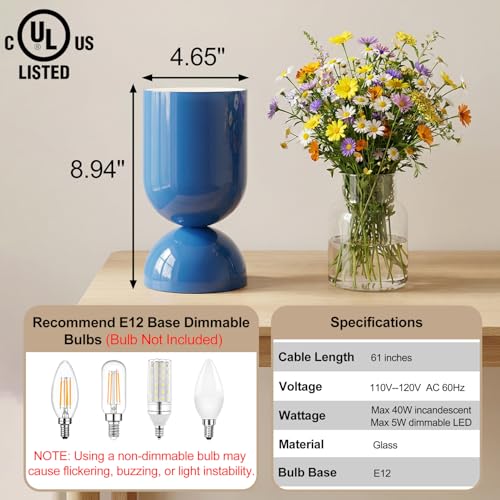 Lámpara de mesa moderna de vidrio 8.9 pulgadas azul miniatura 2