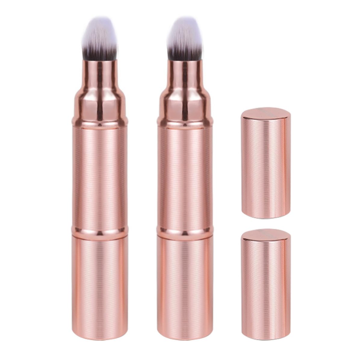 Set 2 Pennelli da Trucco Retrattili per Viaggio, Doppia Punta con Cappuccio, Fibre Sintetiche Morbide, per Fondotinta e Fard, Tocco Confortevole e Multiuso