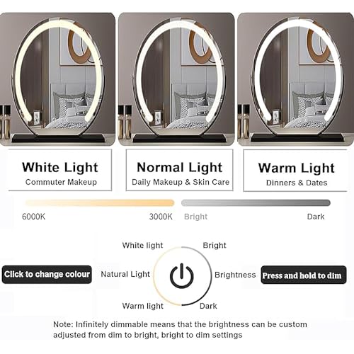 Espejo de maquillaje LED regulable: tocador de mesa con 3 luces de color 6