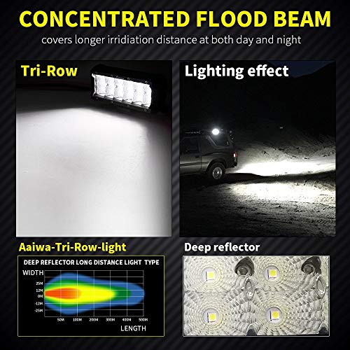 7" Off Road Lights, AAIWA 54W LED Light Bar 2 PCS Triple Row Flood LED Work Light Boat Light Driving Fog Lights for Truck SUV ATV LED Lights