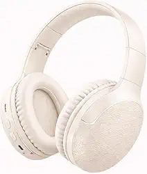 Fone de Ouvido Bluetooth 5.3 Headphone On-ear Sem Fio Fone Para Academia e Corridas, com Cancelamento de Ruído Dobrável com microfone Integrado PREMIUM (Bege)