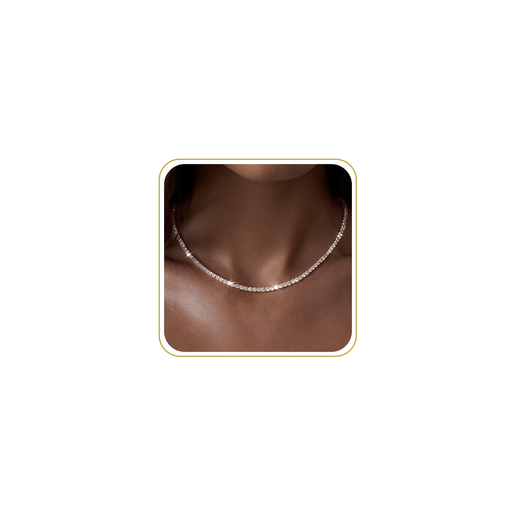Tewiky Choker Necklaces for Women 14k Gold Plated Tennis Necklace