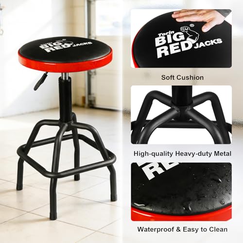 Image of Big RED Pneumatic Shop Stool, Adjustable Height Garage Bar Stool, 300-Pound Capacity Heavy Duty Steel Frame, Perfect for Home, Bar, Garage and Shop, Black&Red